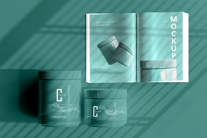 the packaging design for a cosmetic product on a green background